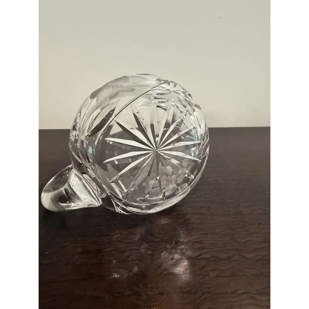 Vintage Cut Glass Crystal Clear Creamer and Sugar Bowl with Etched Flowers